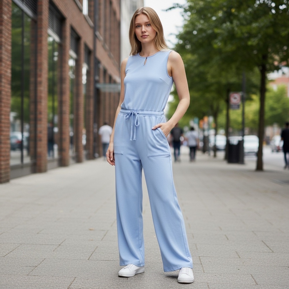Rae Mode Sleeveless Light Blue Scuba Jumpsuit NWT Size Med
